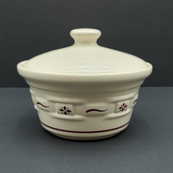 Longaberger Woven Traditions Red Butter Tub & Lid Paprika Round Lidded Bowl - Picture 1 of 6